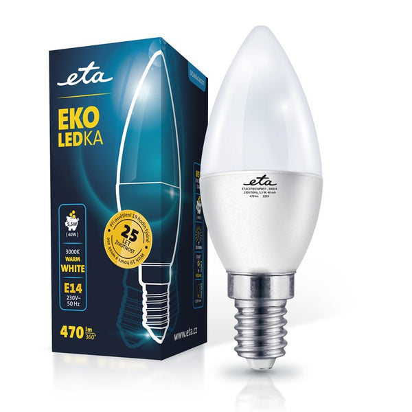 LED izzók ETA EKO LED gyertya formájú 5,5W, E14, melegfehér fény (ETAC37W55WW01)