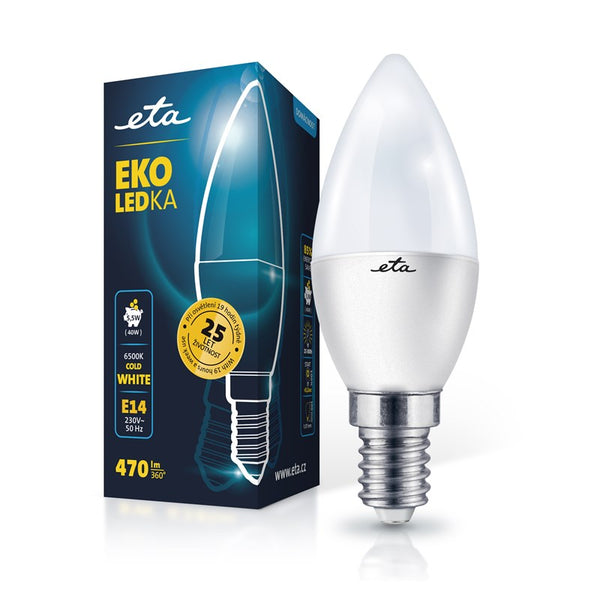 LED izzók ETA EKO LED gyertya formájú 5,5W, E14, hideg fehér (ETAC37W55CW01)
