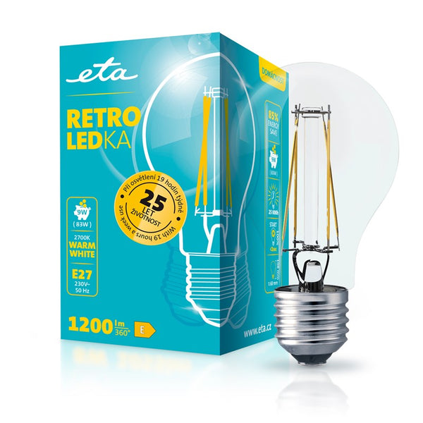 LED izzók ETA RETRO LED klasszikus izzószál 9W, E27, melegfehér fény (ETAA60W9WWF01)