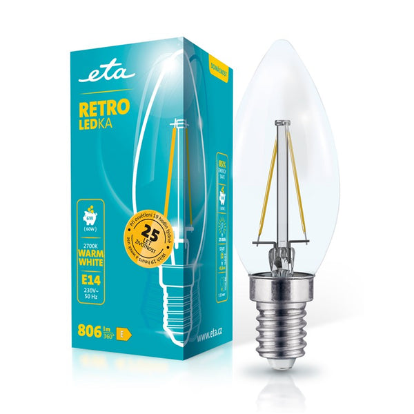 LED izzók ETA RETRO LED gyertya formájú 6W, E14, melegfehér fény (ETAC35W6WWF01)